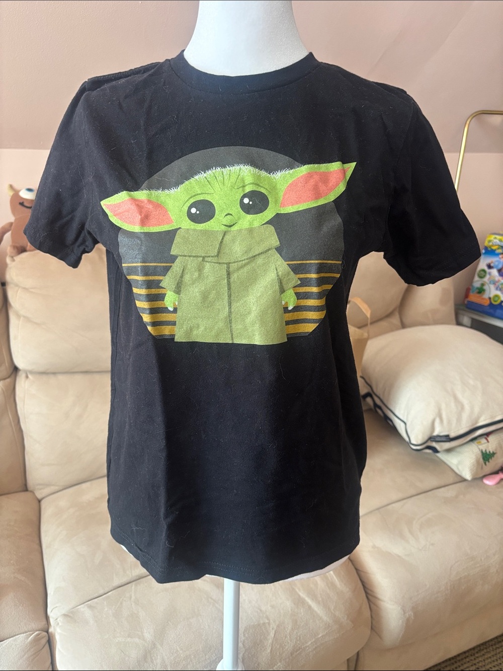 Disney Black Tee with Green and Pink Grogu Graphic